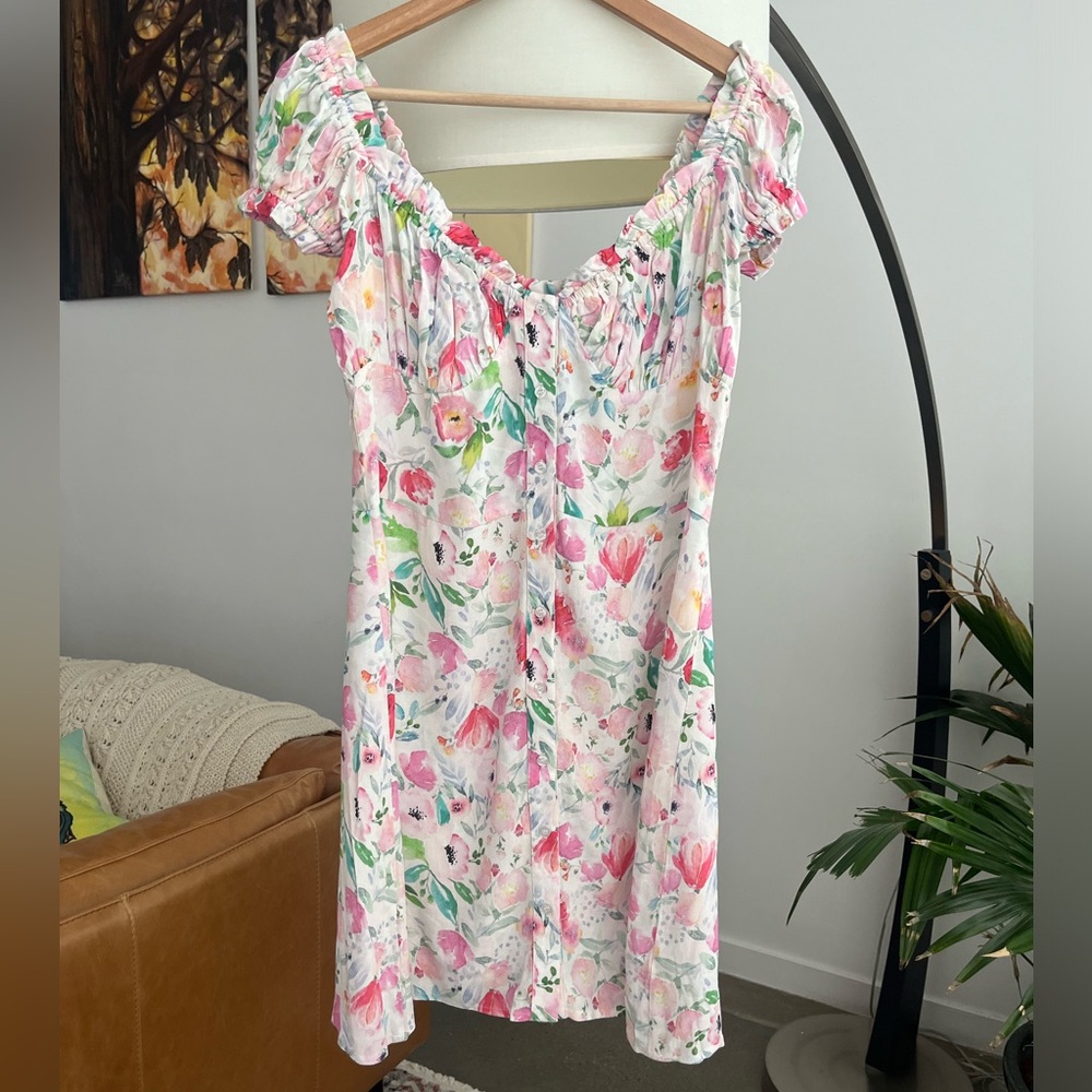 NWT Lové McNicholl White Watercolour Floral Print Dress